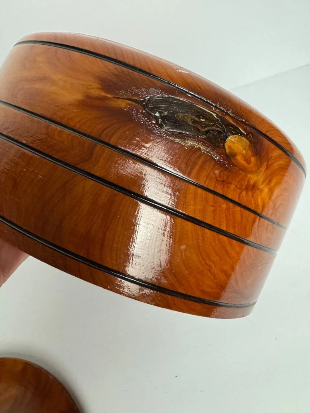 Vintage Wooden Bowl w/Lid  Storage Box Serving Dish